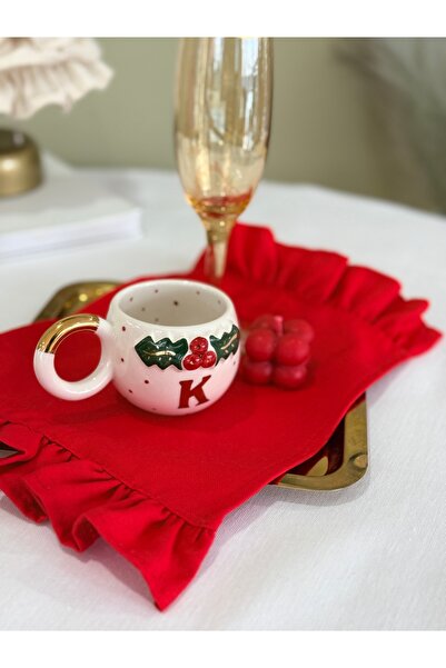 KaiAtelier غطاء صينية مفرد جميل من الكتان المزخرف بالكشكشة