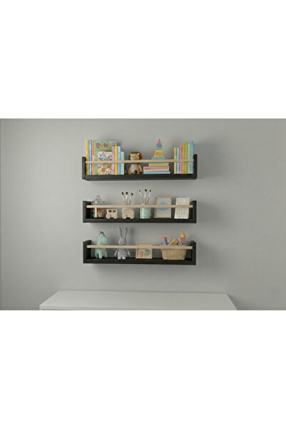 EGN WOODS 80X9X3 Black Mdf Baby Room Organizer Children's Room Montessori Edu...