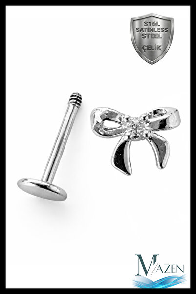 MAZEN Fiyonk Taşlı Tragus Helix Piercing | 316L Çelik | Vidalı Flat Back | Gü...