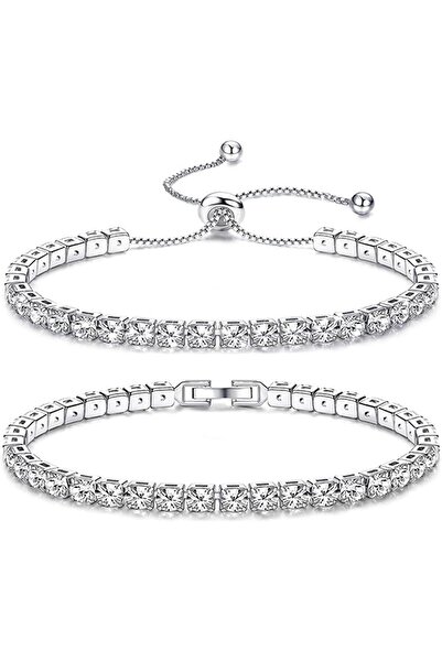 Genenic 2Pcs Crystal Bracelets For Women Girls - Plated Bracelet Stack