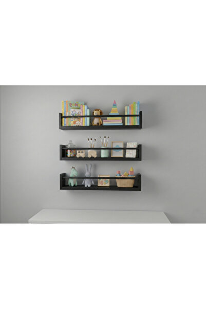 EGN WOODS 80X9X3 Black Mdf Baby Room Organizer Children's Room Montessori Edu...