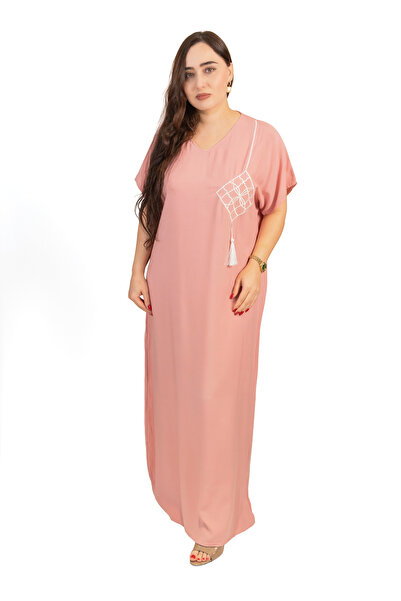 LINELLE Rust Pink Jalabiya with White Embroidered Shoulder