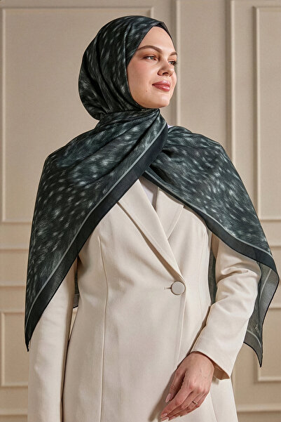 SilkTouch Black Bambi Patterned Border Organic Shawl Model 2