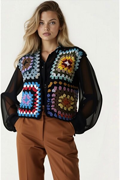 Tanem Çarşı Vest Hand Knitted Special Design Cotton, Short