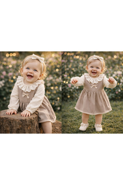 kahkaha kids Kız Bebek Fırfırlı Yakalı Salopet Elbise Takım – Şık Günlük & Öz...