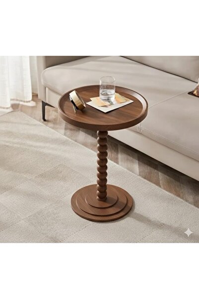 Generic A uniquely designed round wooden side table in brown