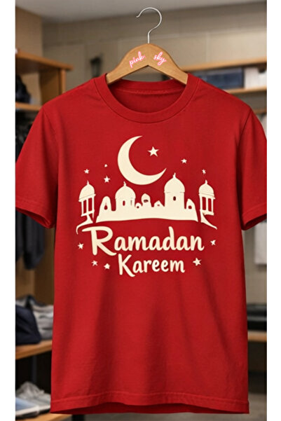 Pink Sky Ramazan1 Kareem Patterned Unisex Cotton Summer T-Shirt
