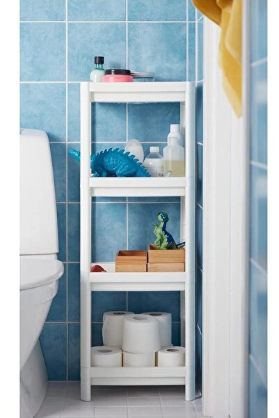 IKEA 4 Katlı Plastik Raf Yükseklik 100 Cm Banyo Rafı Düzenleyici Beyaz Renk