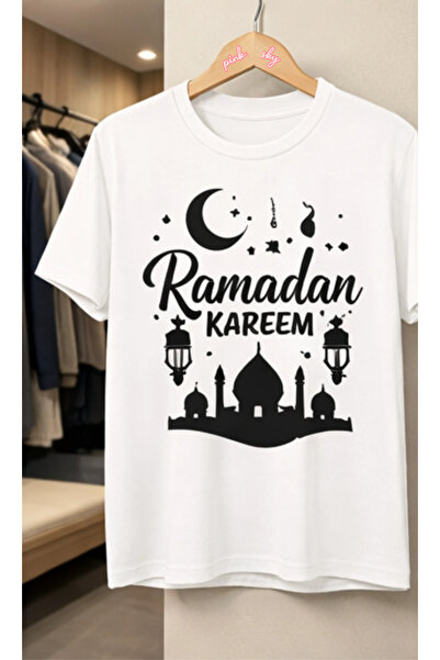 Pink Sky Ramazan1 Kareem Patterned Unisex Cotton Summer T-Shirt