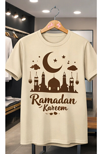 Pink Sky Ramazan1 Kareem Patterned Unisex Cotton Summer T-Shirt