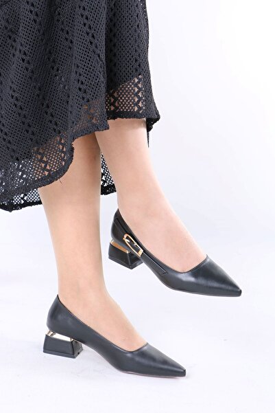 sefayol Γυναικεία παπούτσια Zailor μαύρα ματ δερμάτινα με τακούνι και αγκράφα
