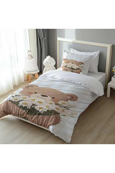 Şen Dekorasyon Teddy Bear and Daisies Duvet Cover Set