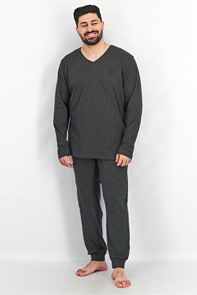 Tchibo Men 2 Piece Heather Top And Bottom Pajamas Set, Dark Grey