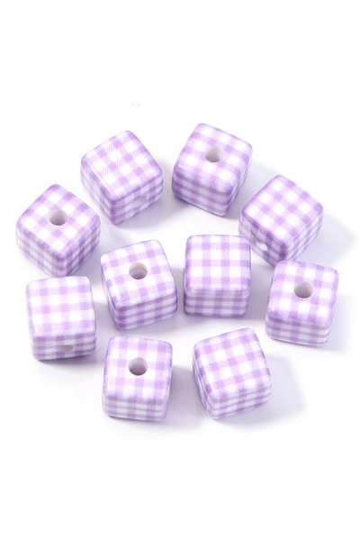 Choice4 purple 10pcs Classical Plaid Cube Acrylic Beads Colorful Square Beads...
