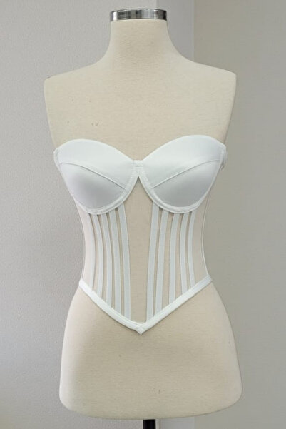 FİYPER White Transparent Underwire Corset Bustier Ready Size m with Y-Neckline