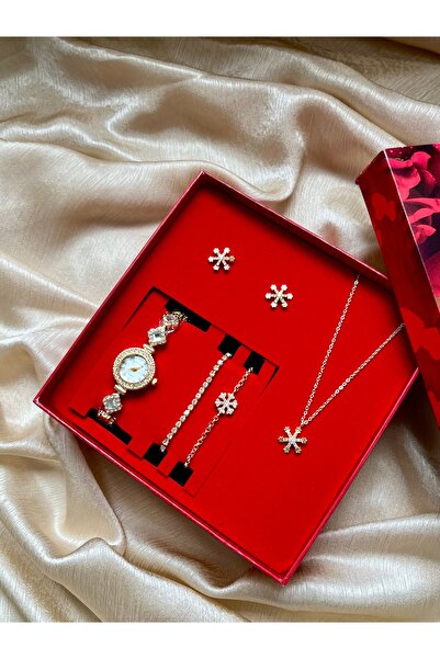 D&Z ACCESSORİES Sevgililer Günü Hediye Seti | Gold Kolye, Küpe, Saat, Bilekli...