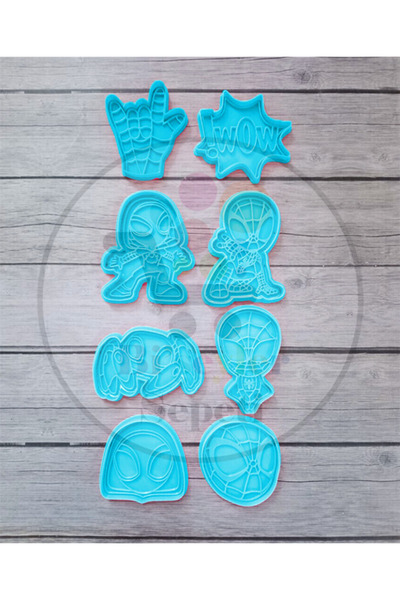 Bi'şeyler Sepeti Spider-Man Themed Cookie Mold - Cookie Cutter 8 Figures 16 P...