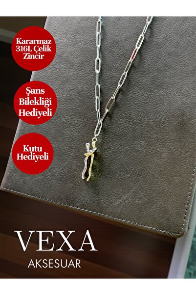 Vexa Aksesuar 316L Kararmaz Sarılan Sevgili Çift Figürlü Çelik Kolye – Şans B...