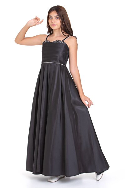 DAFİRO Κοριτσίστικο μακρύ βραδινό φόρεμα με λουράκια, λεπτομέρεια από αστραφτ...