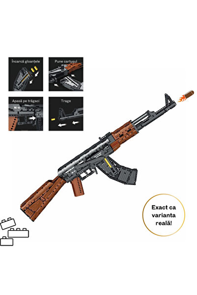 REOBRIX Arma de jucarie tip AK-47, de construit, 1366 piese, pusca 1:1 varian...