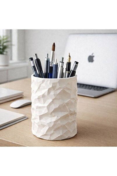 Basart Dokulu 3D Yazıcı Üretimi Dekoratif Masa Üstü Kalemlik ve Organizer