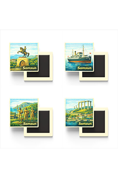 iBerk Mıknatıslı Buzdolap Magneti - Samsun - 4'lü Memleket Seti - 9x9 cm - 4 ...