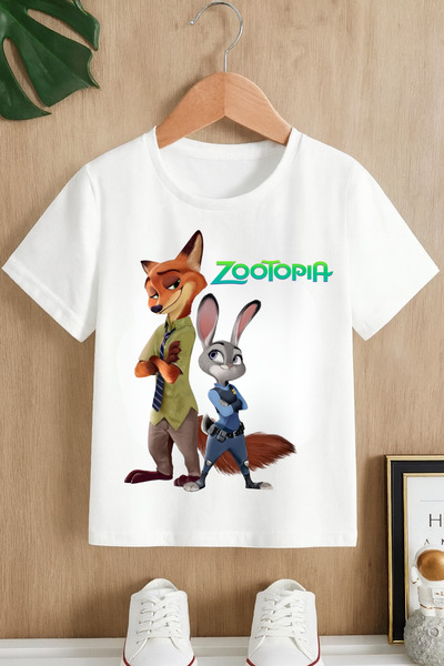 MECH BUTİK Μπλουζάκι Zootopia με στάμπα σε μαύρο και λευκό για κορίτσια και α...