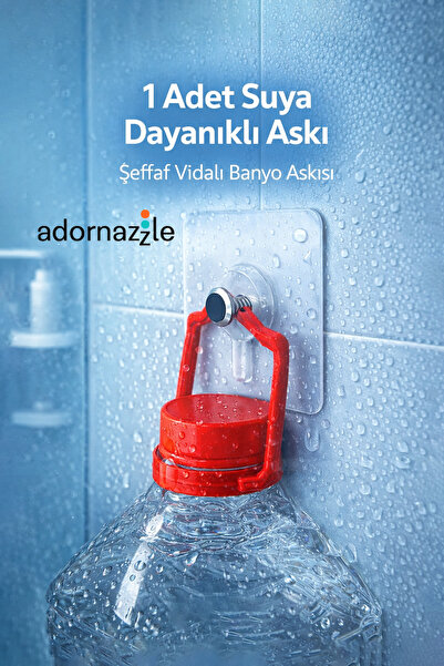 adornazzle 1 Adet Suya Dayanıklı Askı, Şeffaf Vidalı Banyo Askısı, Yapışkanlı...