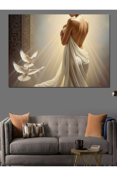 Artmeg Femeie în rochie albă cu spatele îndoit, pânză decorativă - Masă din l...