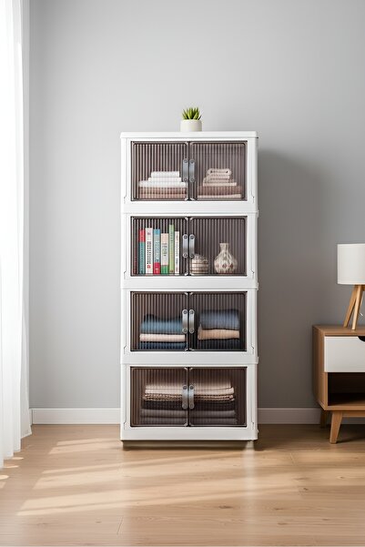 EVİMDM 4 Katlı Çok Amaçlı Şeffaf Kapaklı Organizer Dolap