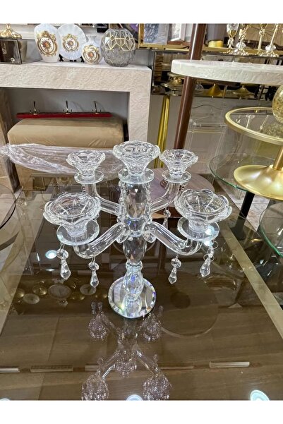 HomeNew Clear crystal candlestick with a sleek, five-arm design