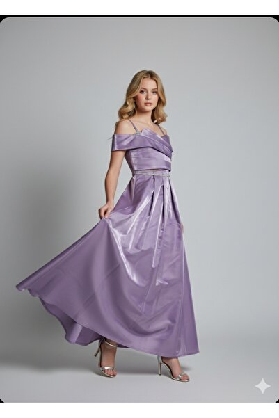 DAFİRO Kız Çocuk Askılı Düşük Omuz Katlama Detay Işıltılı Kemer Pileli Mezuni...