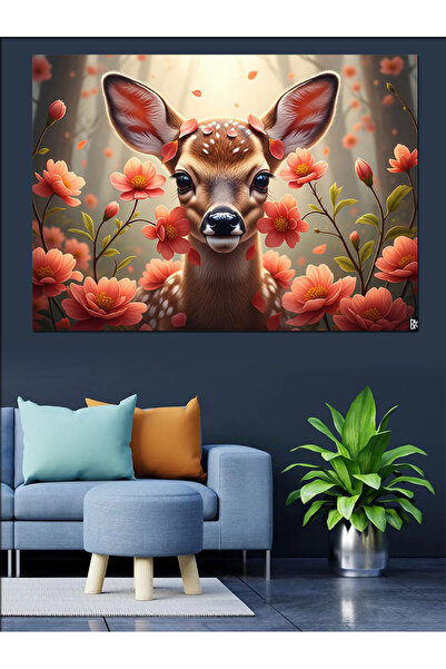Artmeg Floral Deer Διακοσμητικός Καμβάς - Ξύλινος Πίνακας MDF