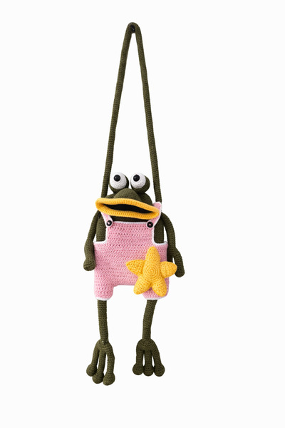 dogohandmade El Örgüsü Kurbağa Figürlü Çocuk-Genç Yetişkin Omuz Çantası - El ...