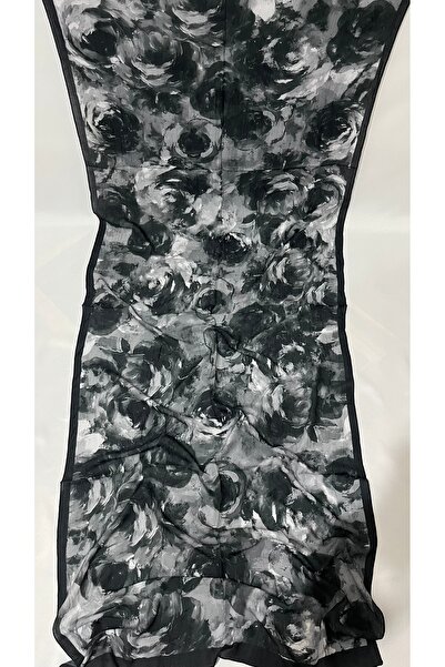 Karfa Scarfs Şal & Eşarp Siyah Rose Desenli Bambu Kraş Şal | Hafif & Dökümlü