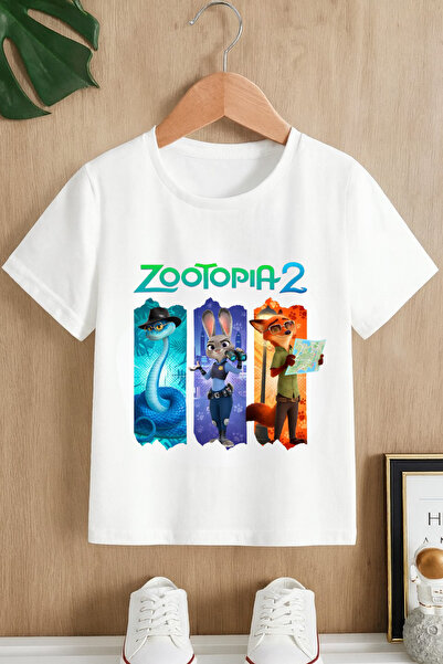 MECH BUTİK Μπλουζάκι Zootopia με στάμπα σε μαύρο και λευκό για κορίτσια και α...