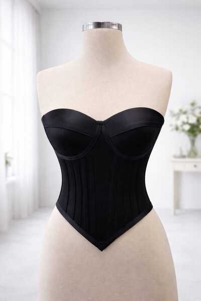 FİYPER Black Satin Corset Bustier