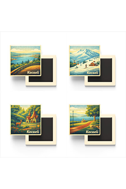 iBerk Mıknatıslı Buzdolap Magneti - Kocaeli - 4'lü Memleket Seti - 9x9 cm - 4...