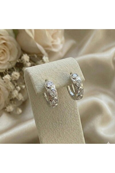 BEKLEMİN TAKILARI Xuping Silver Color Zircon Stone Luxury Hoop Earrings