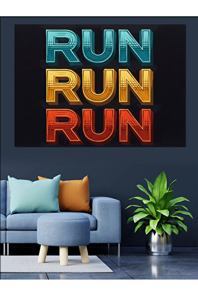 Artmeg Pânză decorativă cu textul "Run Run Run" - Tablou din lemn MDF