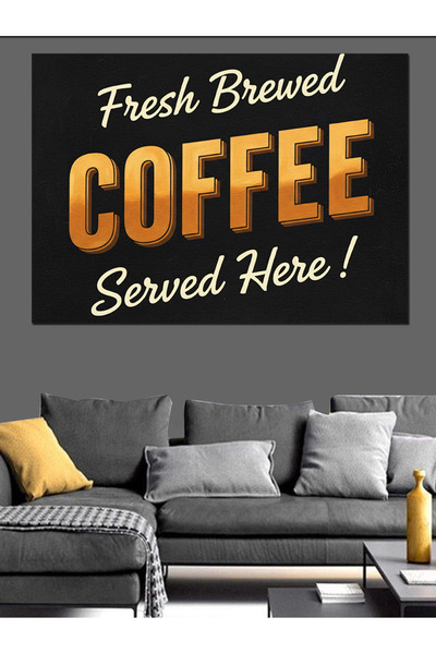 Artmeg Pânză decorativă cu cafea proaspătă servită - Masă din lemn MDF