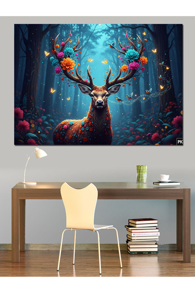 Artmeg Pânză decorativă cu cerb cu coarne și lumini de pădure - Tablou din le...