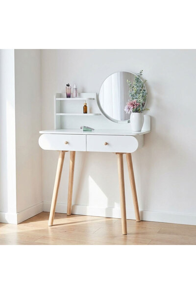 stickerino Masă de machiaj și toaletă Siena, albă, cu 2 sertare, oglindă, 80x...