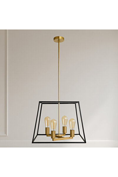 Sagebrook Home METAL 4 LIGHT BOX CHANDELIER, BLACK / GOLD