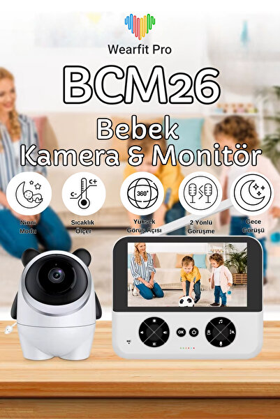 Wearfit Pro 4.3” IPS HD Ekranlı Bebek Monitörü & 360 Derece Gece Görüşlü Kame...