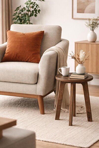 AZM DESİGN Ahşap Tabure | Berjer Yanı Yan Sehpa | Minimal Tasarım | Dayanıklı...