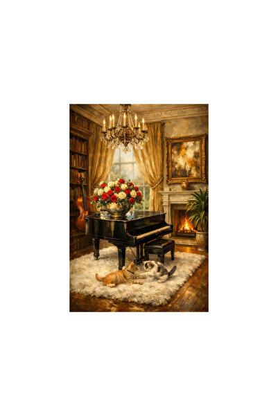 VeliumCraft Tablou Canvas Conacul retro 3, 80 x 50 cm, animale, foc, fereastr...