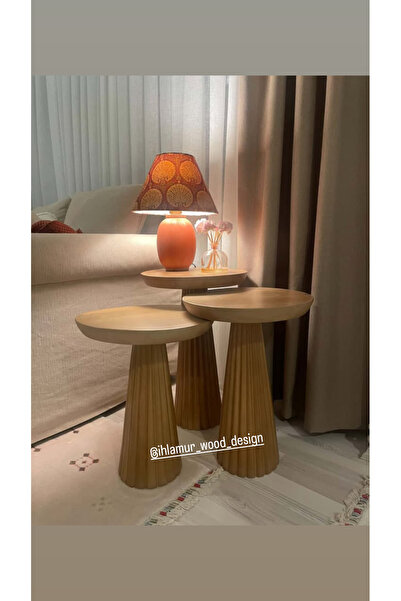 IHLAMUR WOOD DESİGN Fitilli Vernikli Mantar Sehpa