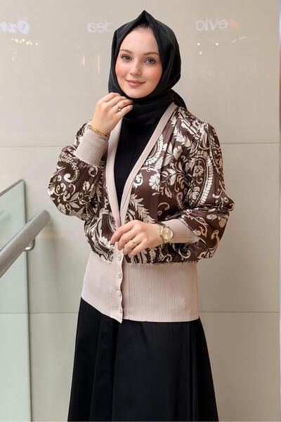 Ghisa Knitwear Combination Patterned Floş Cardigan