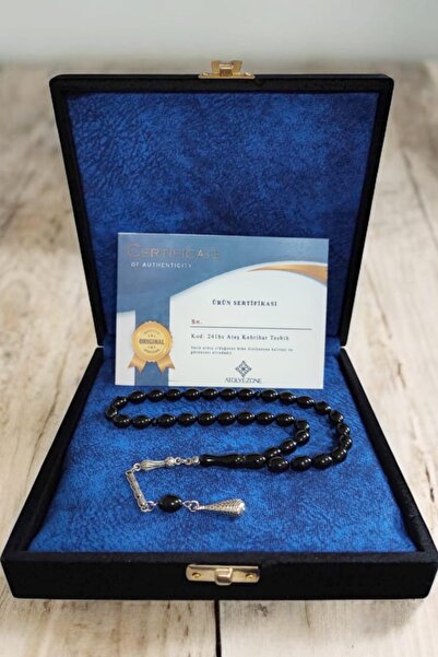 Atolyezone Ateş Kehribar Tesbih Kadife Kutu Harfli Kişiye Özel Sıkma Tesbih T...